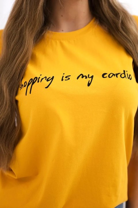 Bluzka Shopping is my cardio musztardowa Bluzka Shopping is my cardio musztardowa