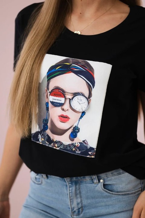 Bluzka z grafiką kobiety czarna Bluzka z grafiką kobiety czarna