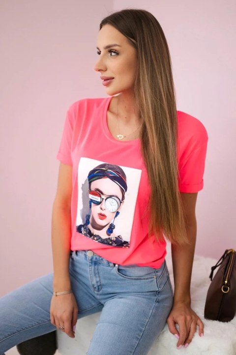 Bluzka z grafiką kobiety różowy neon Bluzka z grafiką kobiety różowy neon