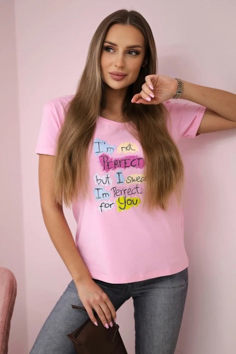 Bluzka z nadrukiem Perfect pudrowy róż Bluzka z nadrukiem Perfect pudrowy róż