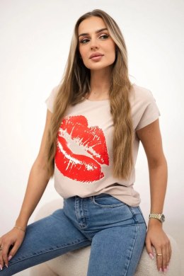Bluzka z nadrukiem ust beżowa