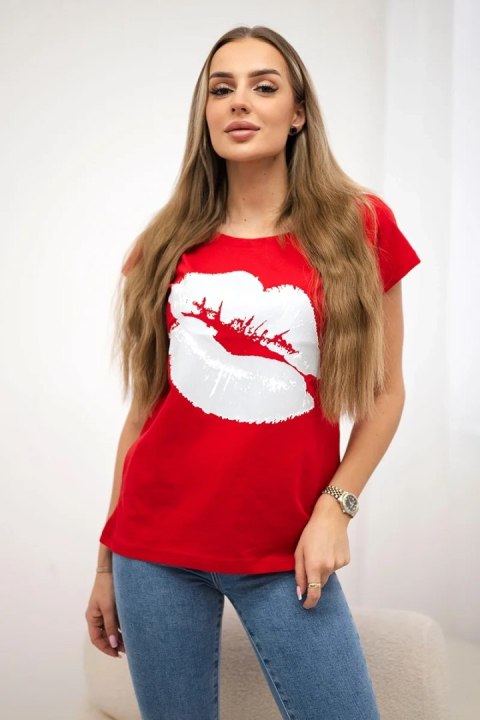 Bluzka z nadrukiem ust czerwona Bluzka z nadrukiem ust czerwona