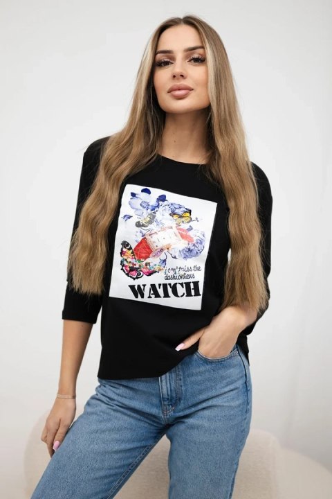 Bluzka z grafiką 3D Watch czarna Bluzka z grafiką 3D Watch czarna