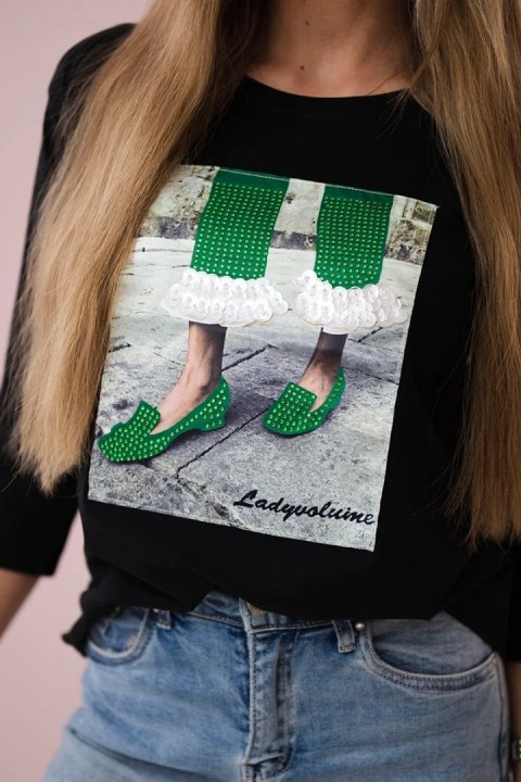 Bluzka z grafiką 3D z cyrkoniami czarna Bluzka z grafiką 3D z cyrkoniami czarna
