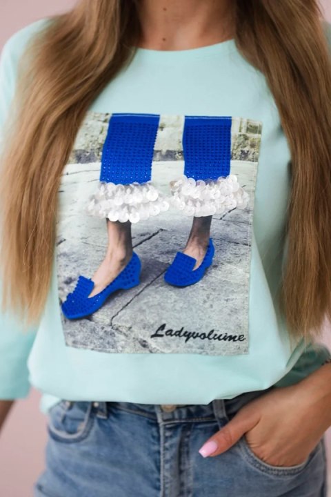Bluzka z grafiką 3D z cyrkoniami miętowa Bluzka z grafiką 3D z cyrkoniami miętowa