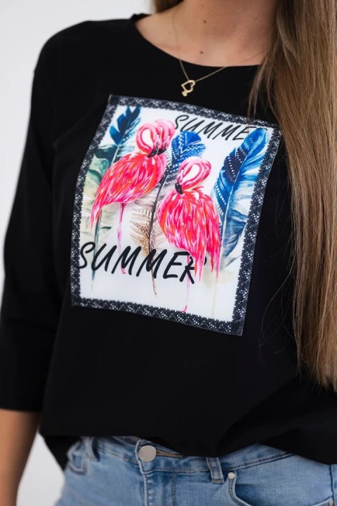Bluzka z grafiką flamingów 3D czarna Bluzka z grafiką flamingów 3D czarna