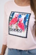 Bluzka z grafiką flamingów 3D pudrowy róż