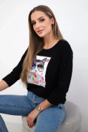 Bluzka z grafiką kota 3D czarna