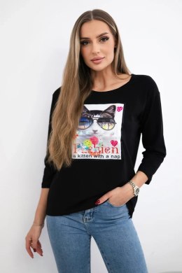 Bluzka z grafiką kota 3D czarna