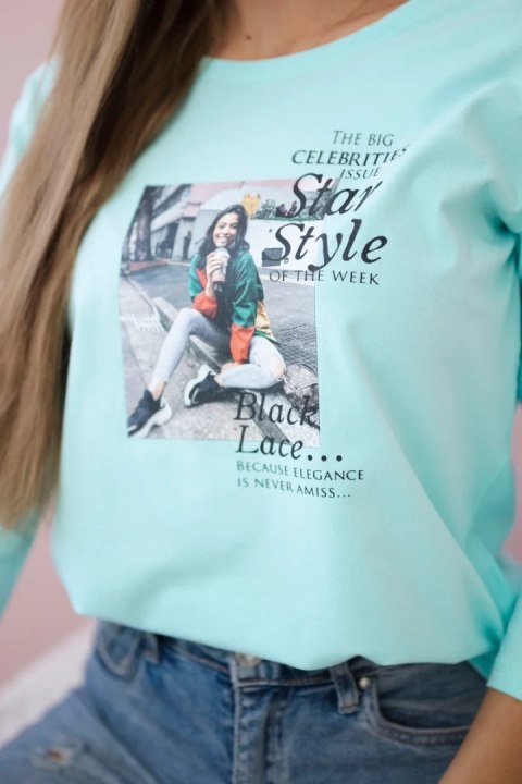 Bluzka z nadrukiem Star Style miętowa Bluzka z nadrukiem Star Style miętowa