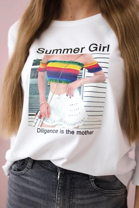 Bluzka z nadrukiem Summer Girl biała Bluzka z nadrukiem Summer Girl biała