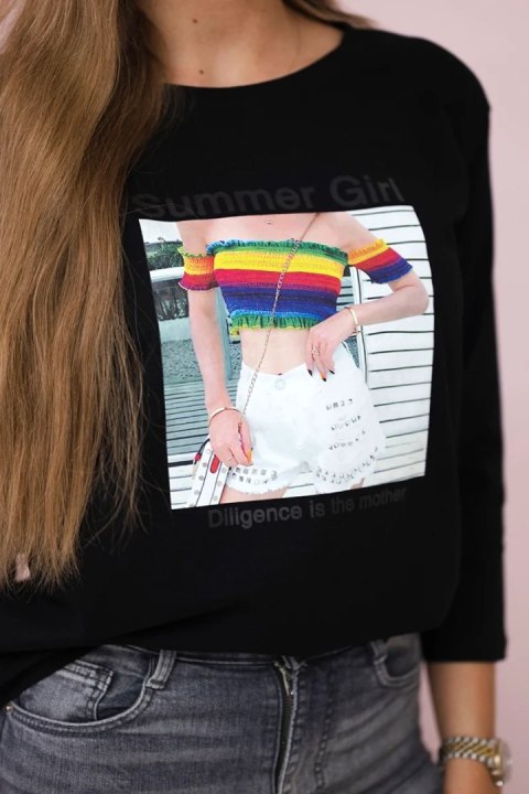 Bluzka z nadrukiem Summer Girl czarna Bluzka z nadrukiem Summer Girl czarna