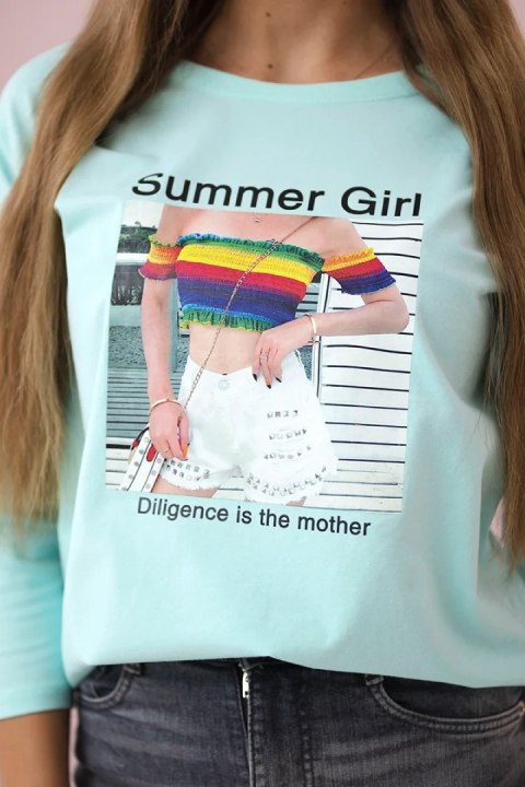 Bluzka z nadrukiem Summer Girl miętowa Bluzka z nadrukiem Summer Girl miętowa