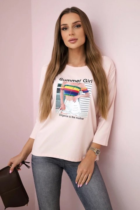 Bluzka z nadrukiem Summer Girl pudrowy róż Bluzka z nadrukiem Summer Girl pudrowy róż