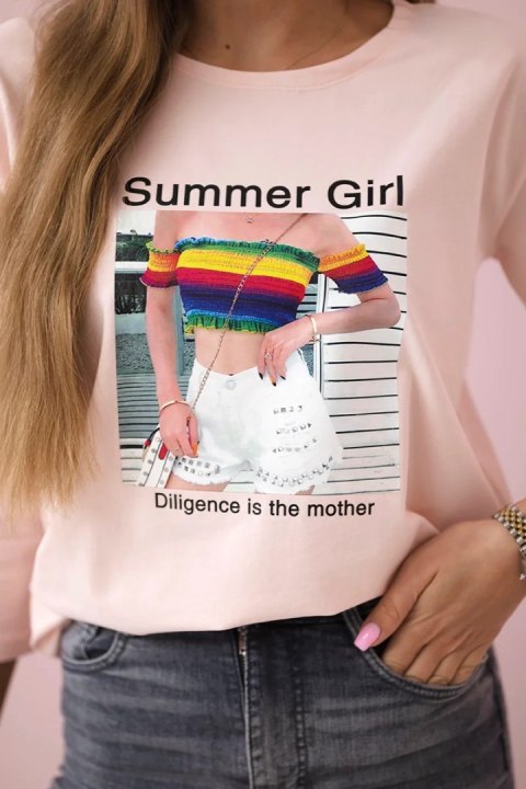 Bluzka z nadrukiem Summer Girl pudrowy róż Bluzka z nadrukiem Summer Girl pudrowy róż