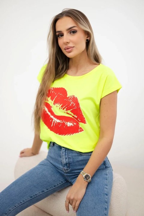 Bluzka z nadrukiem ust żółty neon+czerwony Bluzka z nadrukiem ust żółty neon+czerwony