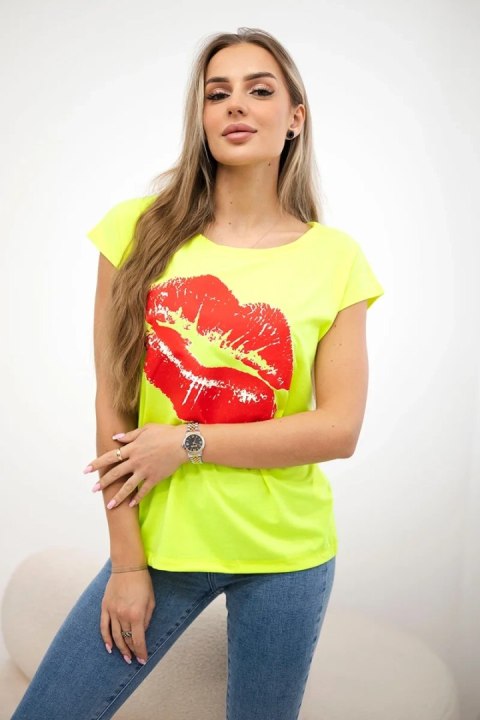 Bluzka z nadrukiem ust żółty neon+czerwony Bluzka z nadrukiem ust żółty neon+czerwony
