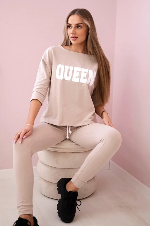 Komplet z nadrukiem Queen beżowy Komplet z nadrukiem Queen beżowy