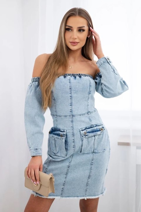 Sukienka jeansowa ze stretchem, odkryte ramiona S/M-L/XL Sukienka jeansowa ze stretchem, odkryte ramiona S/M-L/XL