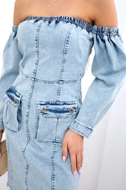 Sukienka jeansowa ze stretchem, odkryte ramiona S/M-L/XL Sukienka jeansowa ze stretchem, odkryte ramiona S/M-L/XL