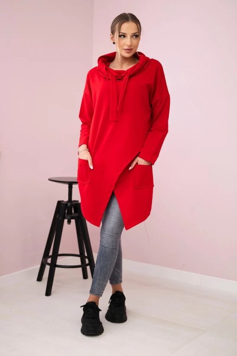 Tunika z kopertowym przodem Oversize czerwona Tunika z kopertowym przodem Oversize czerwona