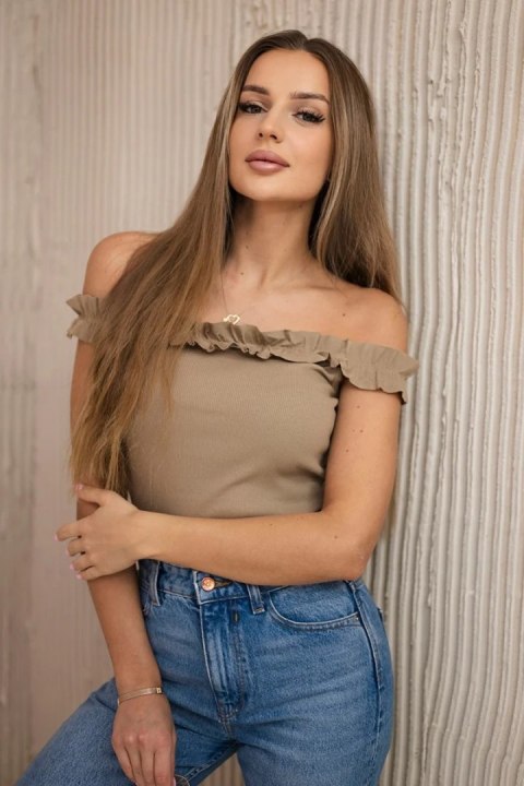 Bluzka hiszpanka z falbankami camelowa Bluzka hiszpanka z falbankami camelowa