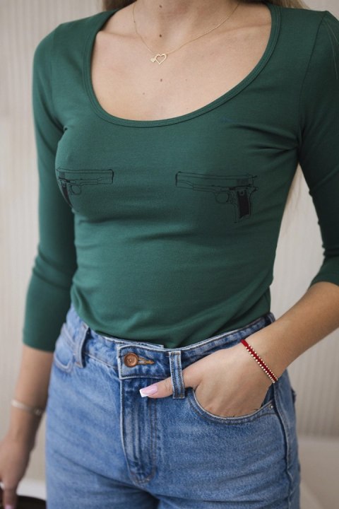 Bluzka body z nadrukiem pistoletów zielona Bluzka body z nadrukiem pistoletów zielona