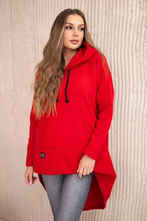 Bluza ocieplana z długim tyłem i kapturem czerwona Bluza ocieplana z długim tyłem i kapturem czerwona