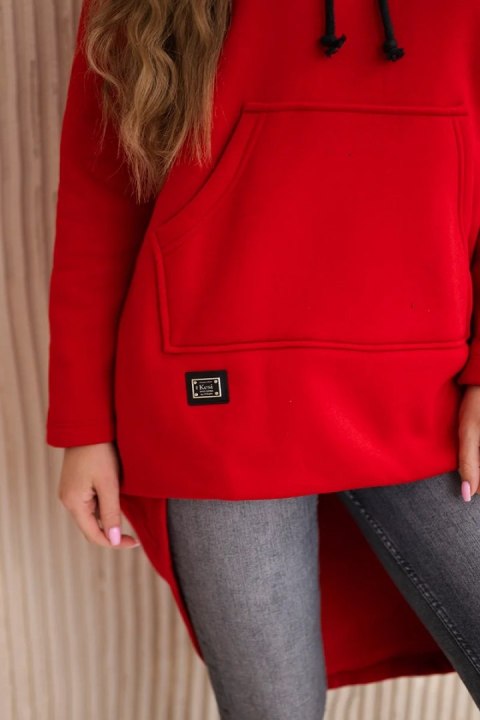 Bluza ocieplana z długim tyłem i kapturem czerwona Bluza ocieplana z długim tyłem i kapturem czerwona