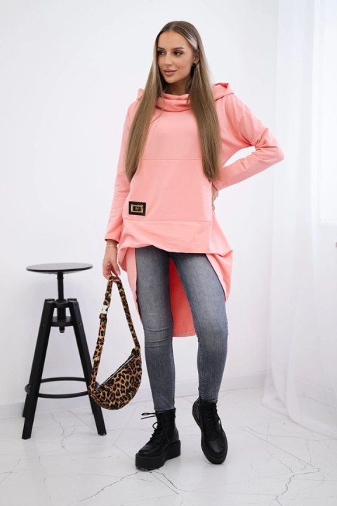 Bluza z długim tyłem i kapturem morelowa Bluza z długim tyłem i kapturem morelowa