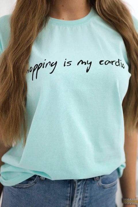 Bluzka Shopping is my cardio miętowa+czarna Bluzka Shopping is my cardio miętowa+czarna