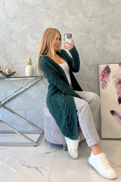 Sweter Kardigan splot warkocz ciemny zielony Sweter Kardigan splot warkocz ciemny zielony