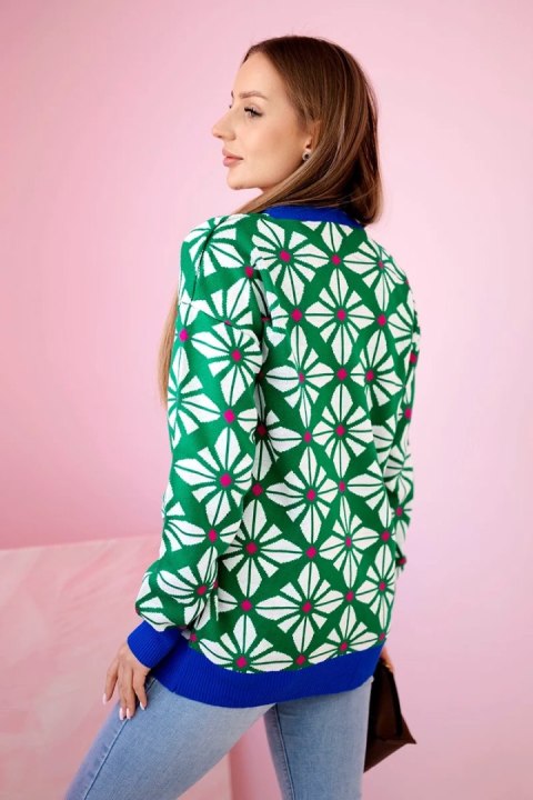 Sweter z geometrycznym motywem zielony
