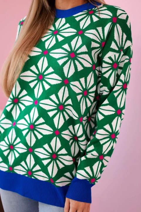 Sweter z geometrycznym motywem zielony
