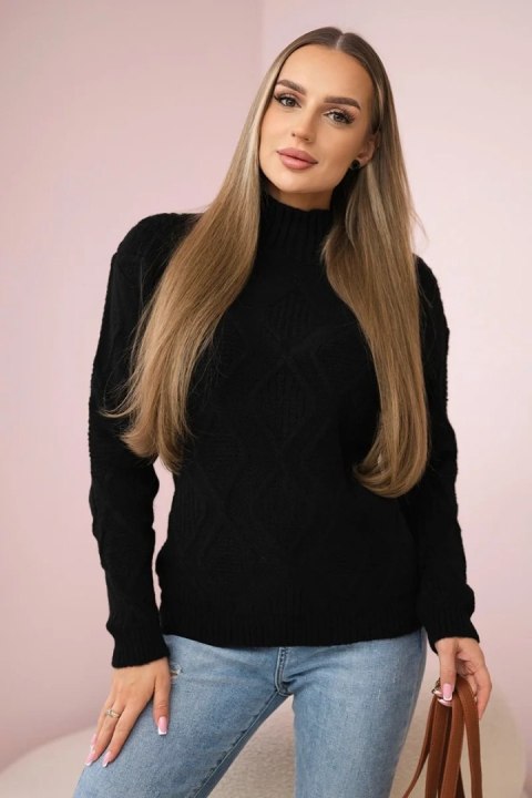 Sweter z ozdobnym splotem czarny Sweter z ozdobnym splotem czarny