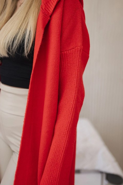 Sweter Kardigan z kapturem czerwony Sweter Kardigan z kapturem czerwony