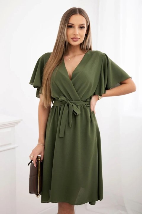 Sukienka z przekładanym dekoltem khaki Sukienka z przekładanym dekoltem khaki
