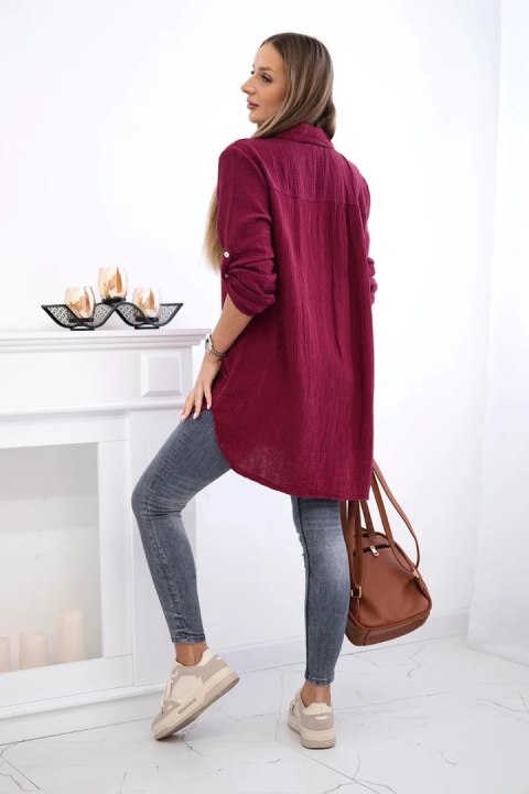 Koszula bawełniana muślinowa Plus Size bordowa