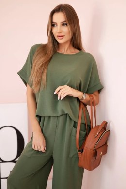 Komplet z wiskozy bluzka + spodnie khaki