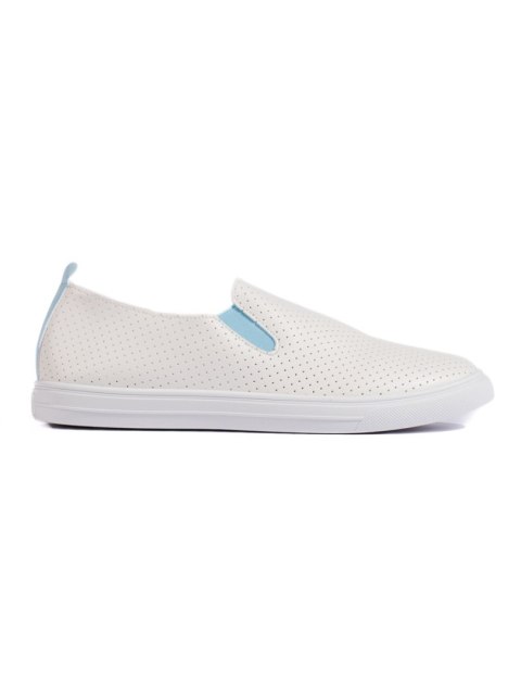 Ażurowe trampki slip on biało-niebieskie - 38