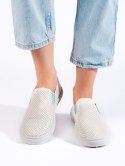 Ażurowe trampki slip on biało-niebieskie - 38