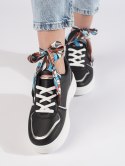 Czarne sneakersy damskie wiązane wstążką - 40