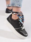 Czarne sneakersy damskie wiązane wstążką - 40
