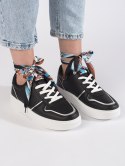 Czarne sneakersy damskie wiązane wstążką - 40