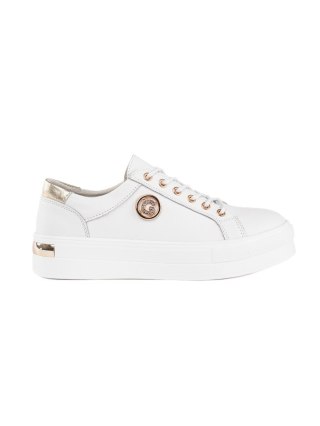 Białe skórzane sneakersy na grubej podeszwie - 36