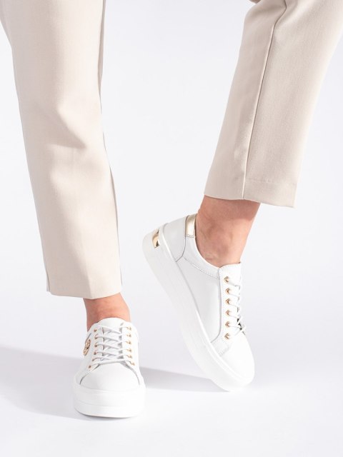 Białe skórzane sneakersy na grubej podeszwie - 36 Białe skórzane sneakersy na grubej podeszwie - 36