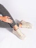 Skórzane beżowe trampki damskie - 38