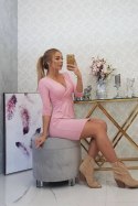 Sukienka dopasowana z odcięciem pod biustem pudrowy róż XL