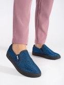 Niebieskie brokatowe trampki slip on - 37