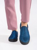 Niebieskie brokatowe trampki slip on - 37